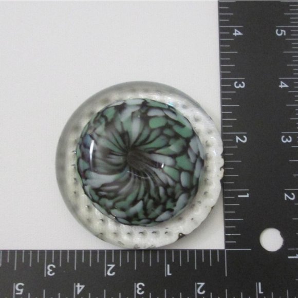 Peter Patterson Art Glass Paperweight Clear Bubbles Green Black Speckled Dome - Picture 9 of 9